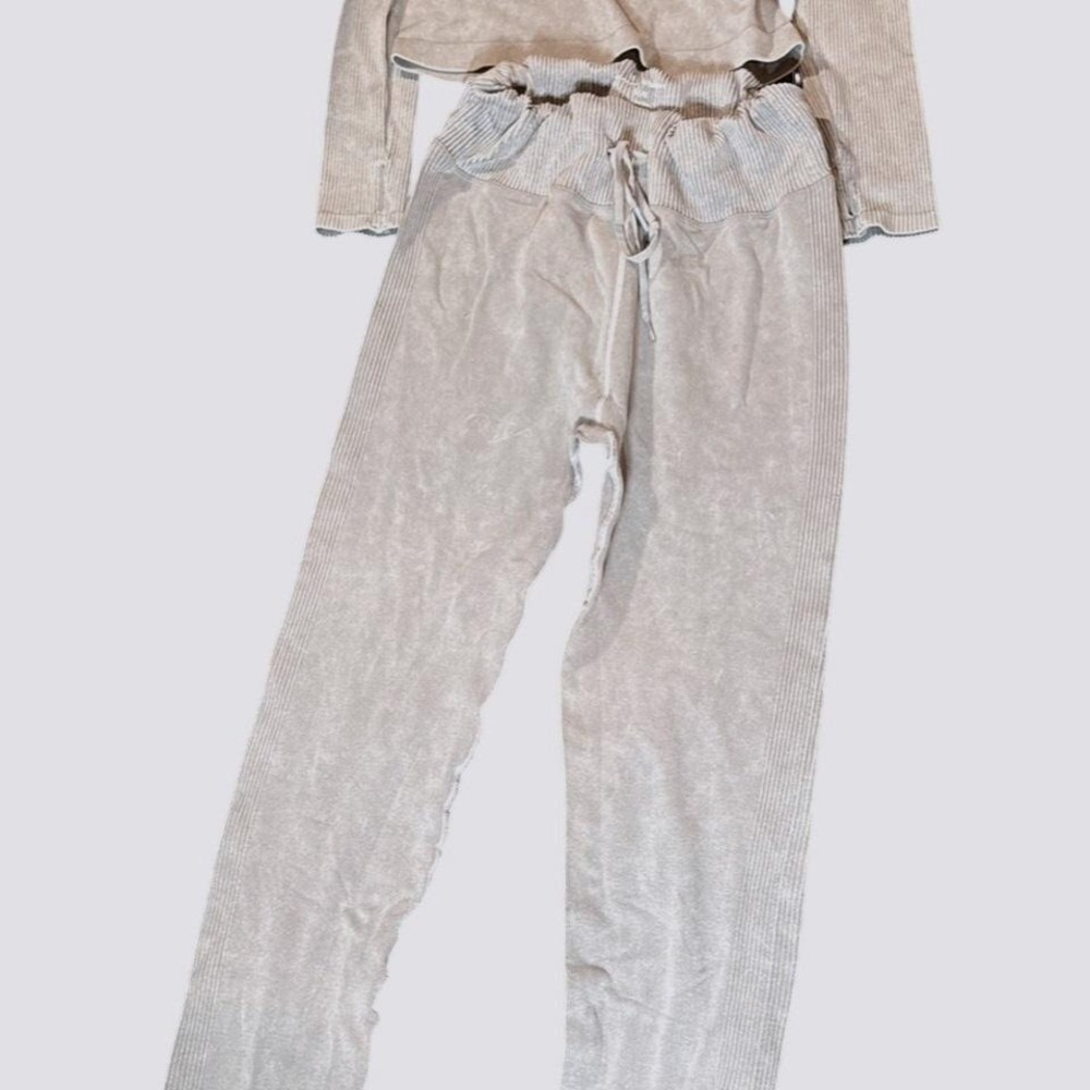 Harmony Balance Womens Ribbed Seamless Acid Wash Lounge Set Gray Size Medium